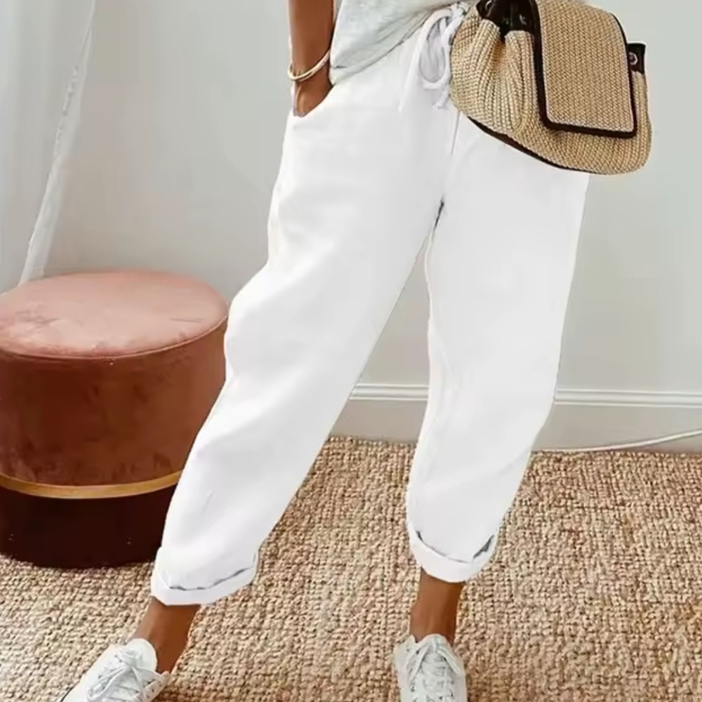 NWT White Linen Jogger Pants, Med